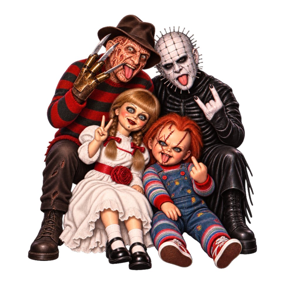 Murder Besties Sticker — Funny Horror Movie Characters — White