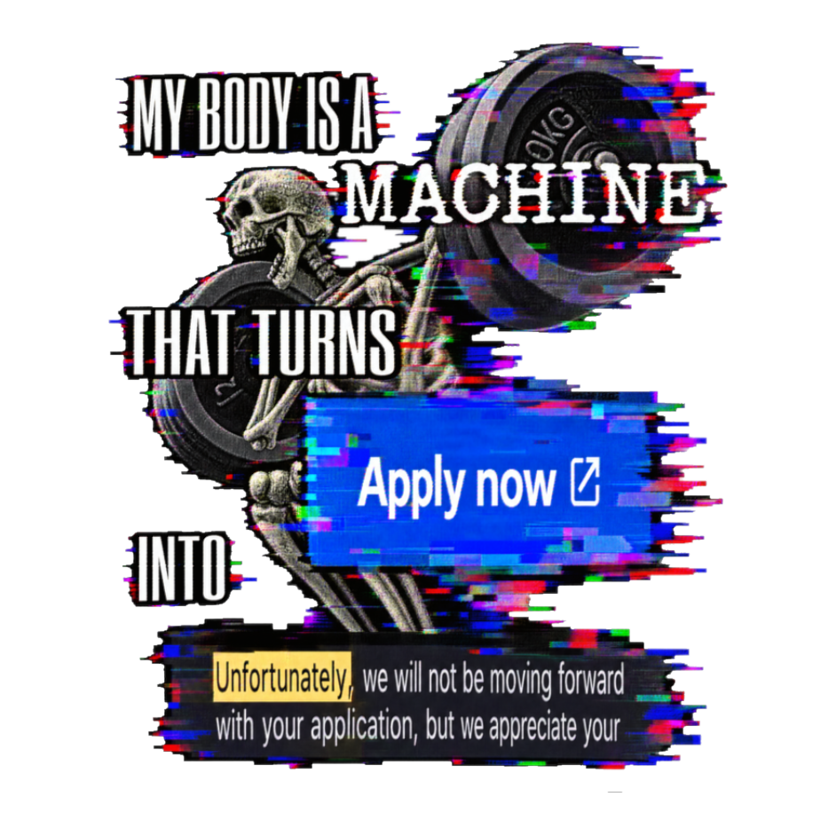 My Body Is A Machine Sticker — Funny Job Search Rejection Meme — White