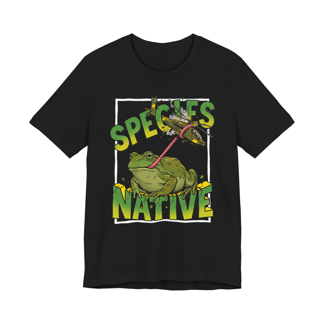 Giant Frog vs Helicopter Shirt - Native Species Tee — Black