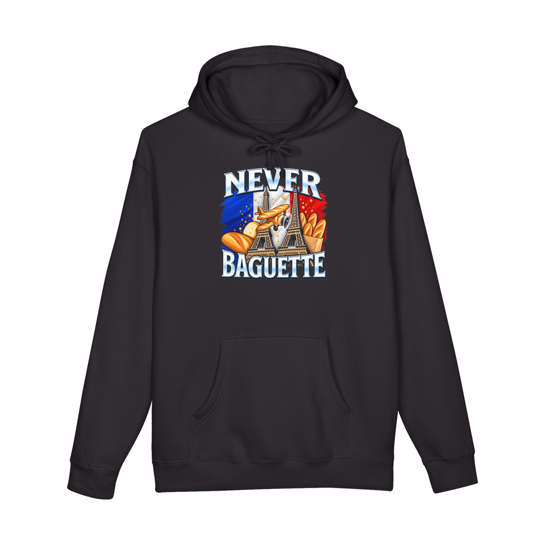 Never Baguette Hoodie — Forget 911 French Meme Parody Dark France — Black