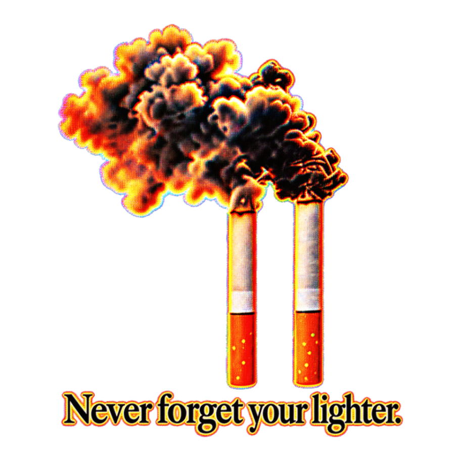 Never Forget Your Lighter Sticker — Twin Towers Lighter Dark Humor — White
