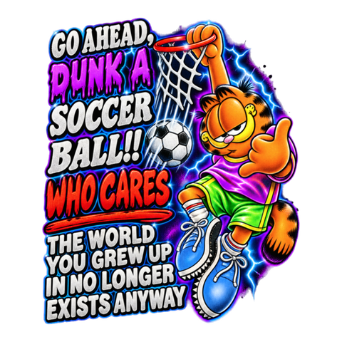 Nihilist Cat Soccer Dunk Sticker — Garfield Nihilism Existential Dread — White