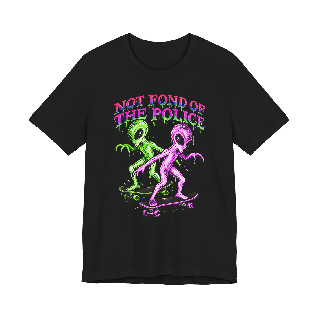 Not Fond Of The Police T-Shirt — Aliens Skateboarding Anti-police Acab — Black