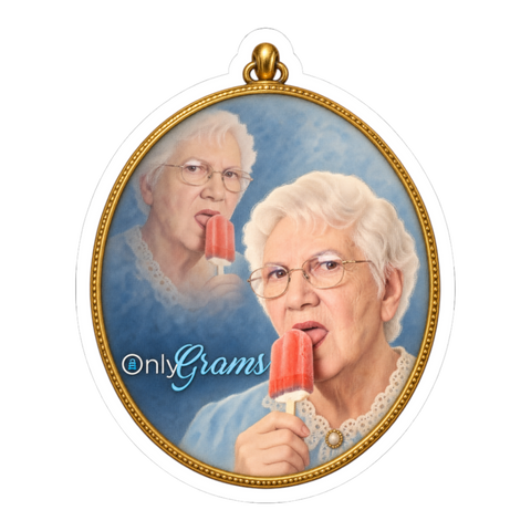 Vintage locket graphic featuring a grandmother with the text OnlyGrams Top Earner