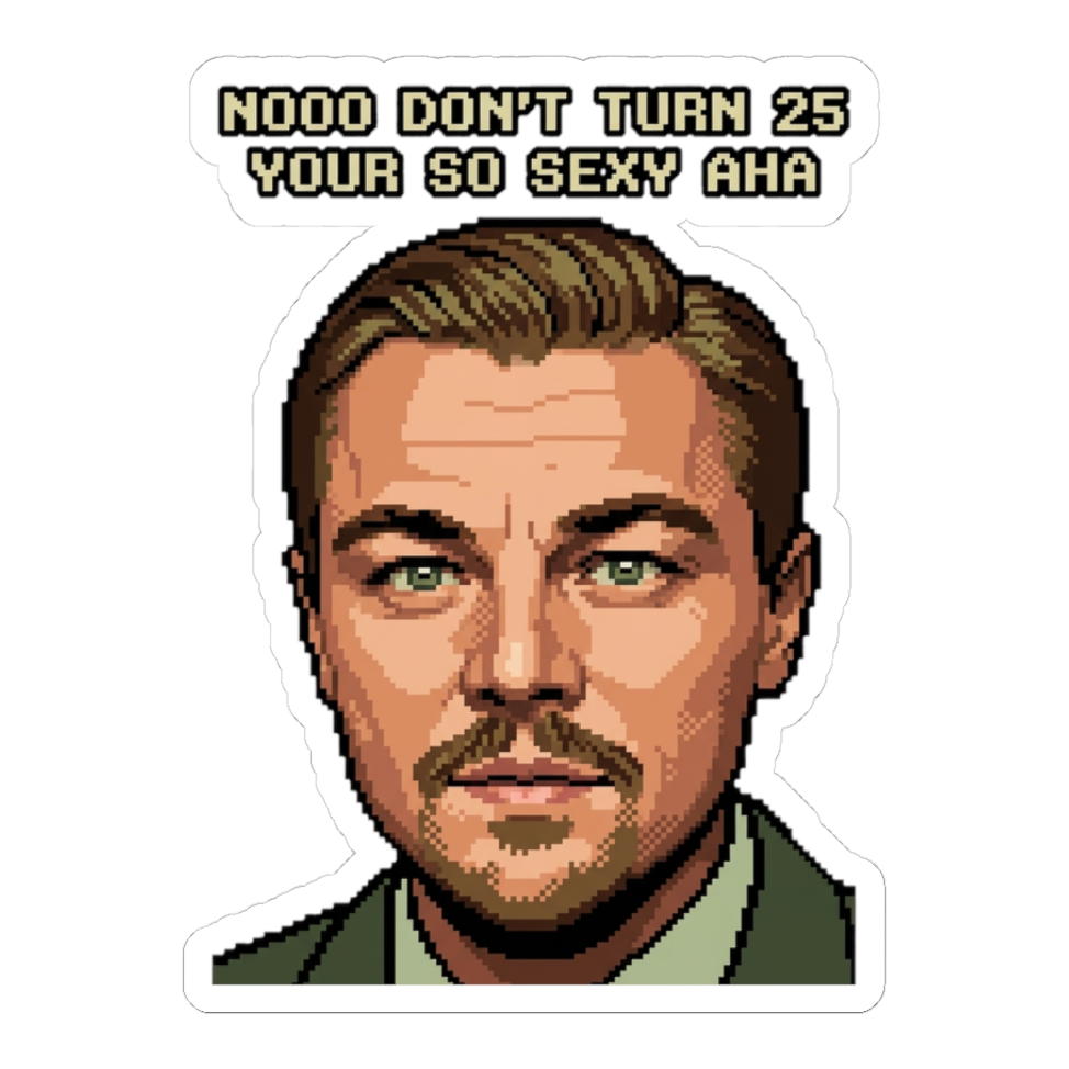 Funny quarter-life crisis sticker reading The 25-Year Glitch, perfect for a 25th birthday laptop decal gift.