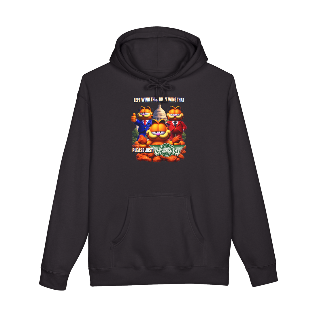 Please Just Wingstop Hoodie — Funny Garfield Wingstop Meme — Black