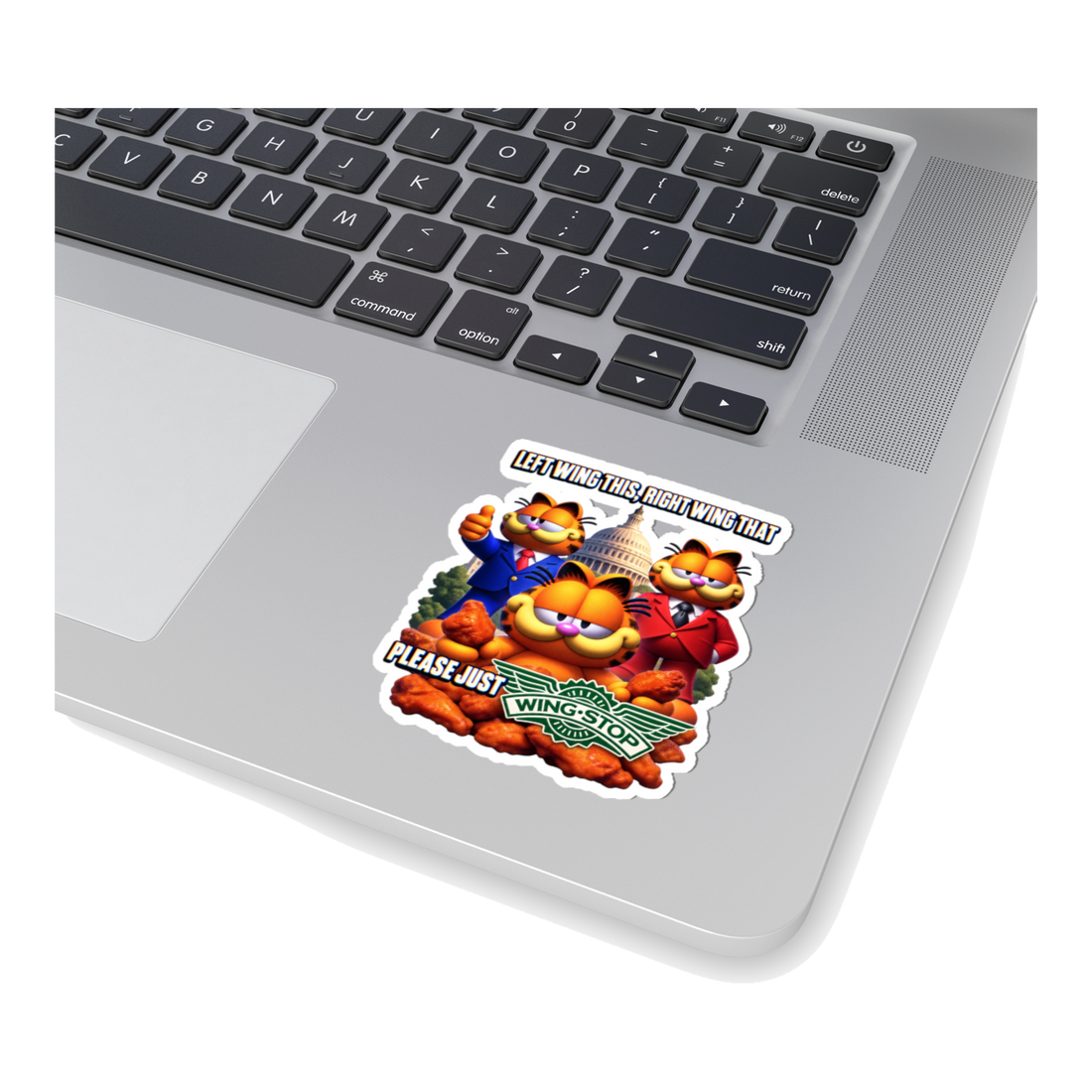 Please Just Wingstop Sticker — Funny Garfield Wingstop Meme — White