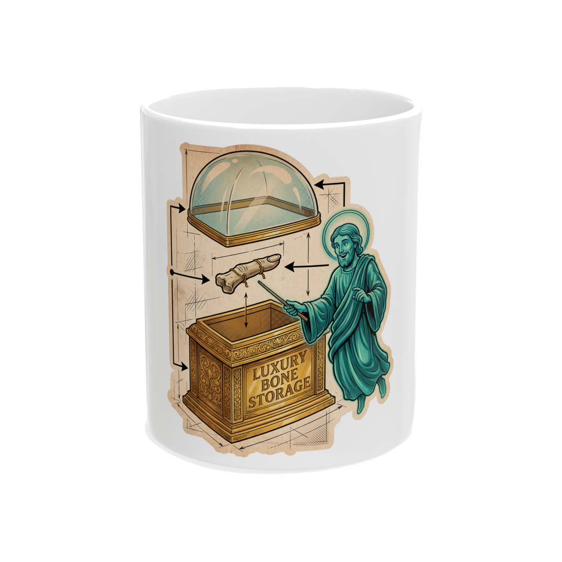 Bone Vault Schematics Mug - Funny Medieval Reliquary Cup