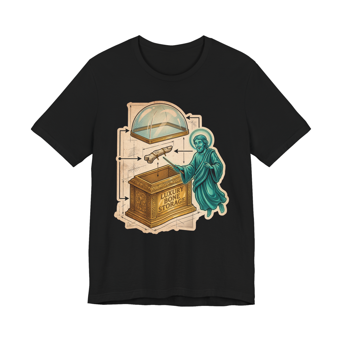 Premium Bone Vault Schematics — Funny Medieval History Tee — Black