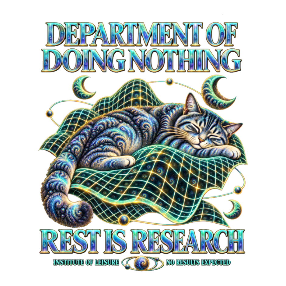 Rest Is Research Sticker — Department of Doing Nothing Cat Nap Space — White