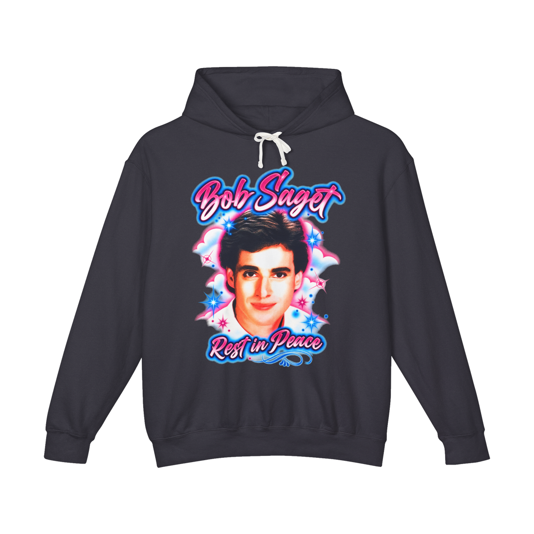 RIP Bob Saget Airbrush Hoodie — Funny Airbrush Memorial — Black