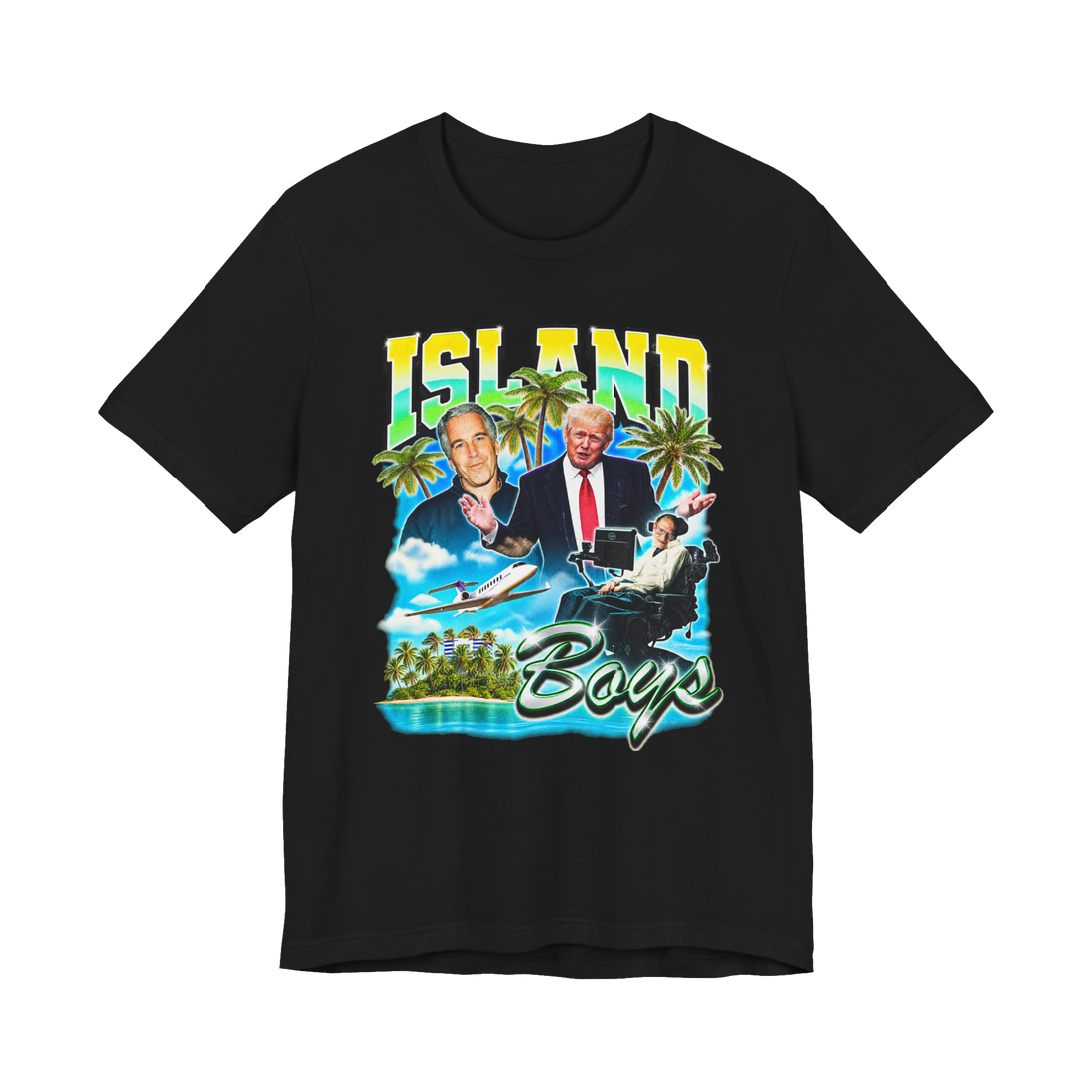 Saint James Island Boys Bootleg T-Shirt — Jeffrey Epstein Donald Trump — Black