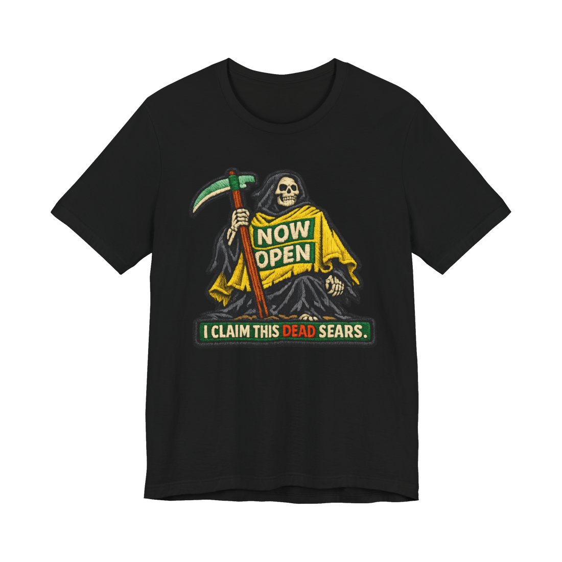 Seasonal Conqueror T-Shirt — Halloween Store Reaper Meme Grim Retail — Black