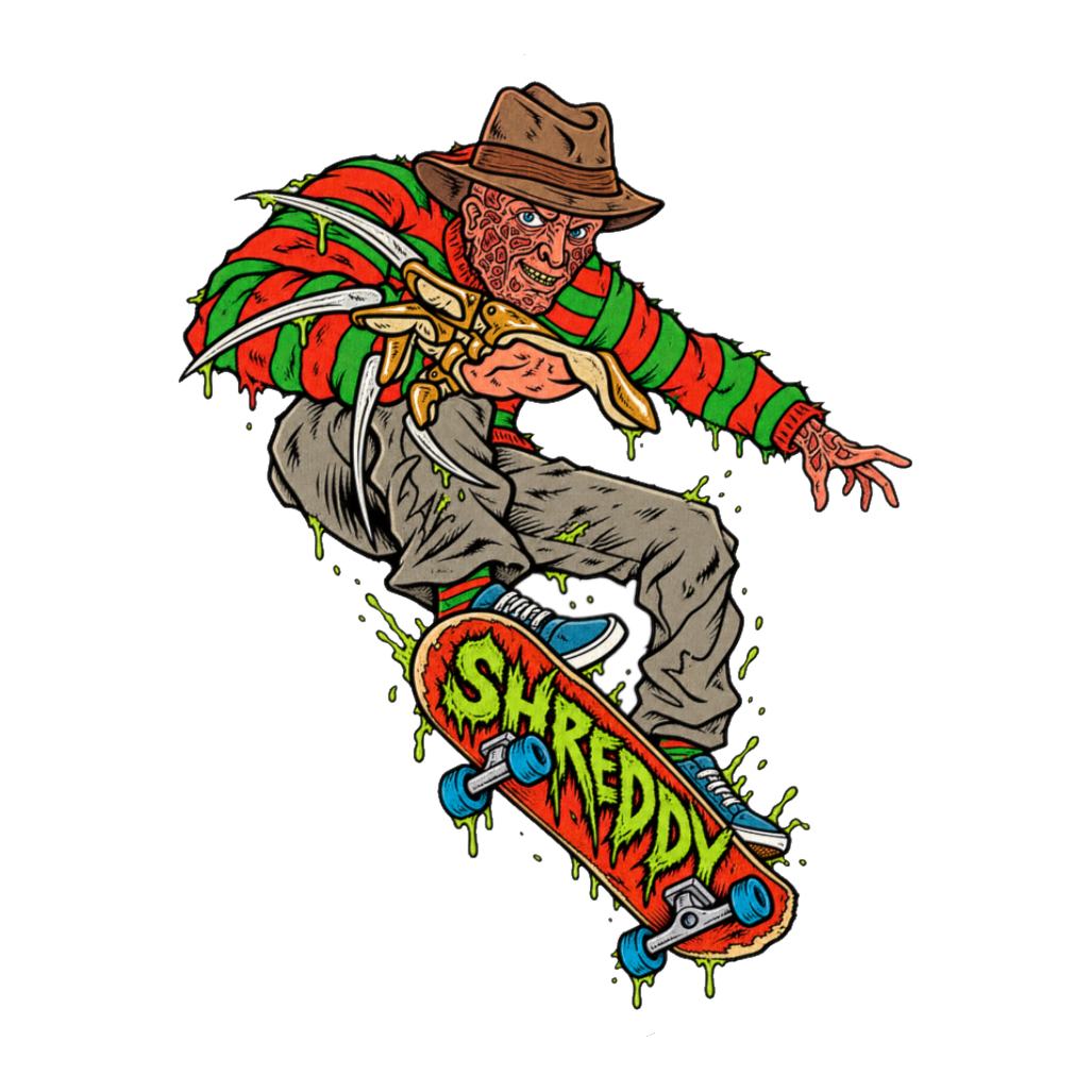 Shreddy Krueger Sticker — Funny Freddy Krueger — White