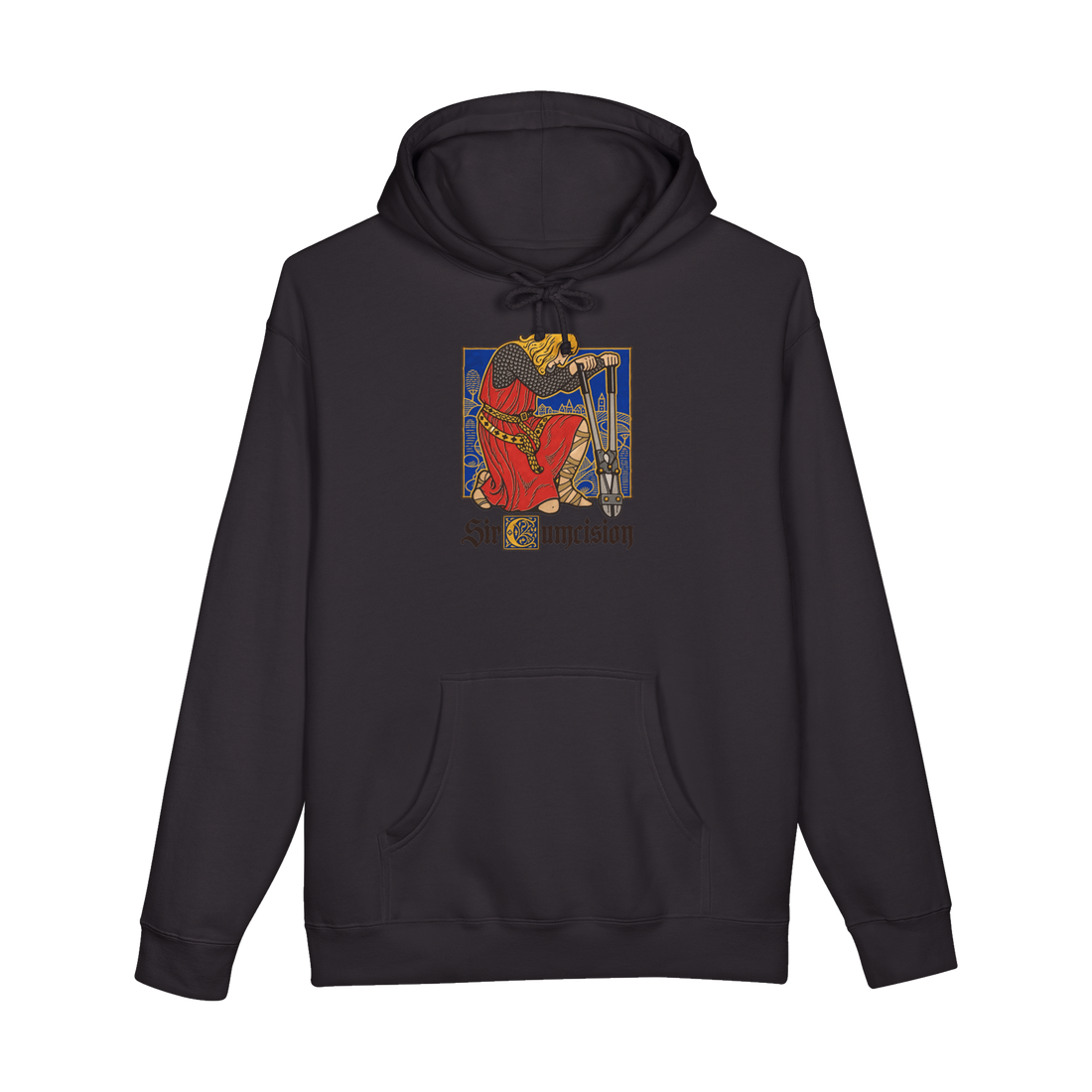 Sir Cumcision Hoodie — Circumcision Knight Medieval Art Crude Pun Dark — Black