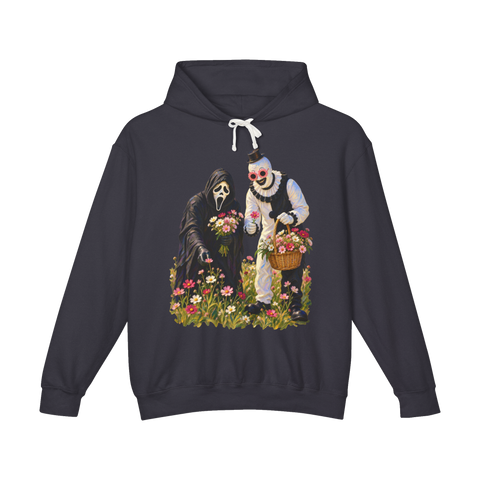 Slasher Cottagecore Hoodie — Funny Ghostface and Art the Clown — Black
