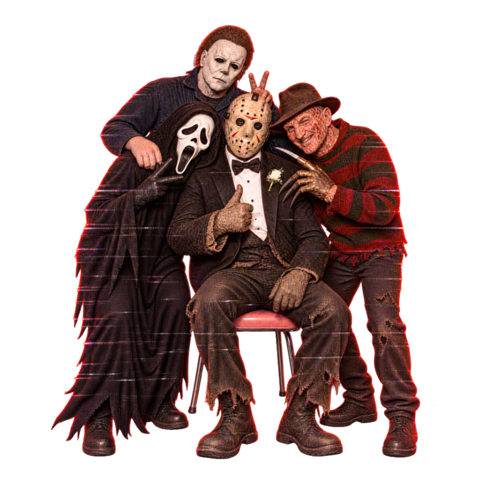 Slasher Photobooth Sticker — Funny Horror Movie Villains — White