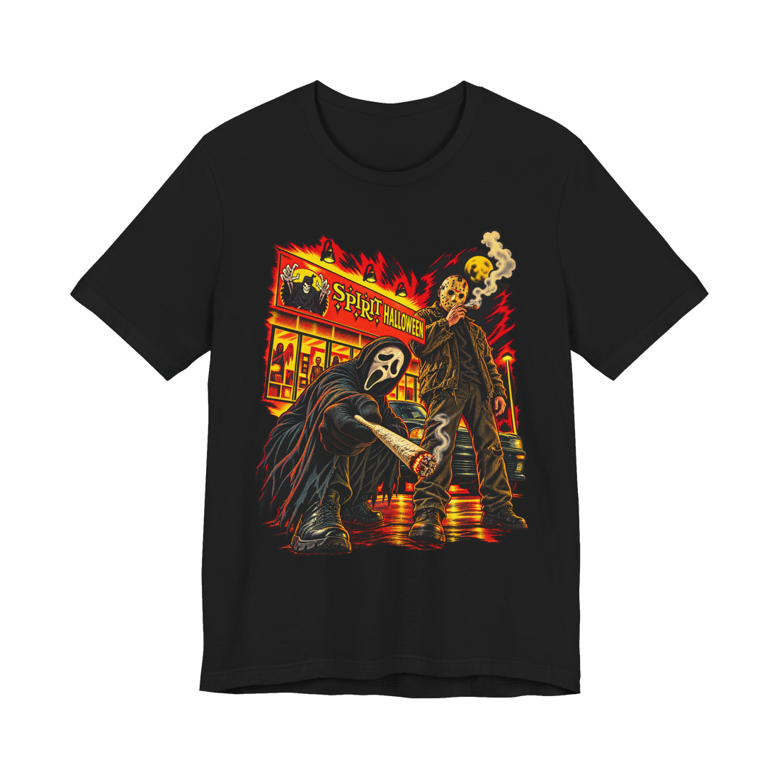 Slasher Smoke Break T-Shirt — Funny Ghostface Jason Spirit Halloween — Black