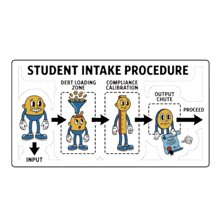 Student Intake Procedure Sticker — Funny College Debt Decal
