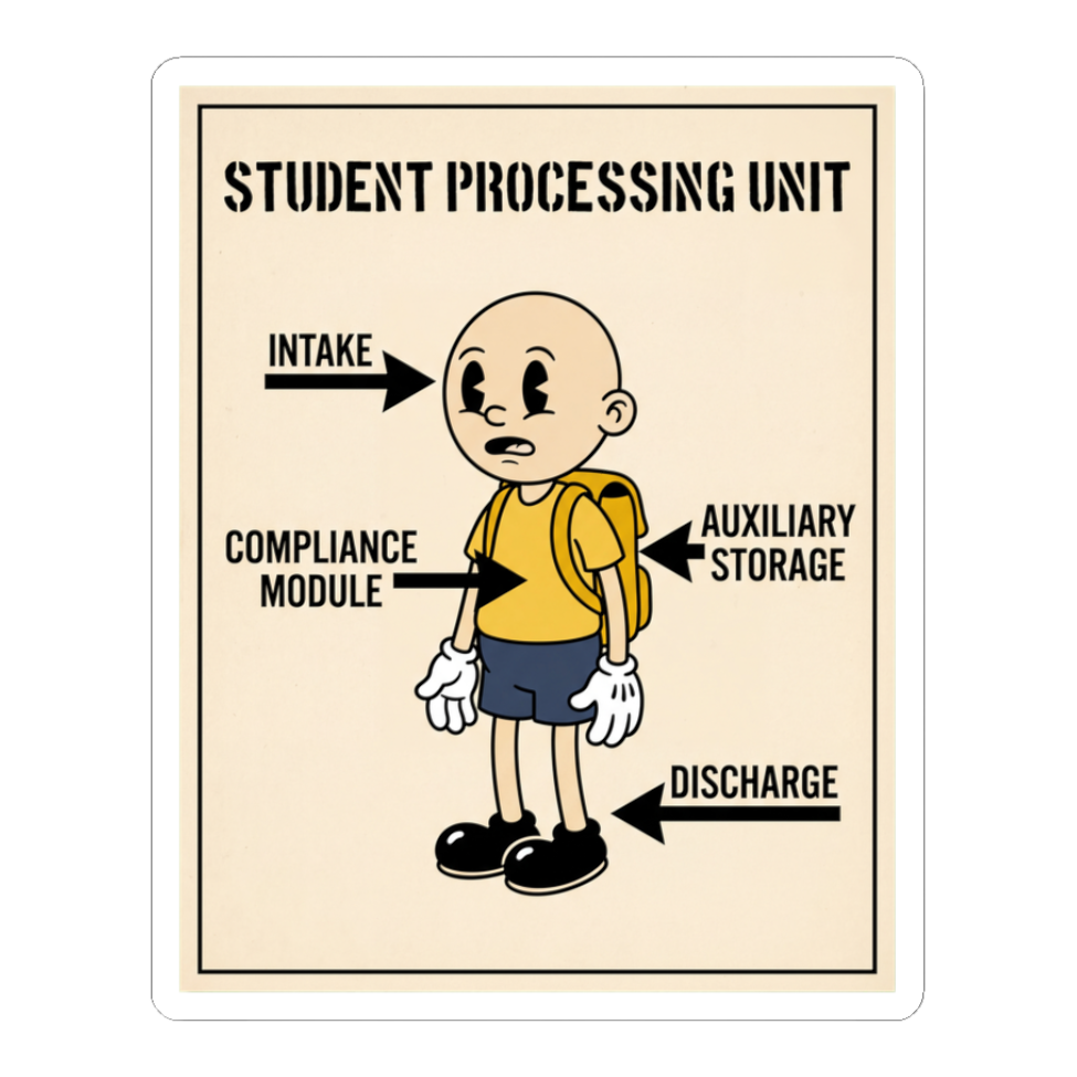 Student Processing Unit Sticker - Funny Dystopian School Decal — White