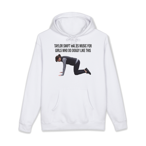 Tabletop Position Hoodie — Deadpan Pop Music Joke — White