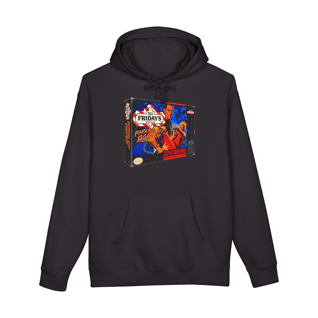 TGI Fridays Parking Lot Fighter Hoodie — Funny Retro Gaming — Black