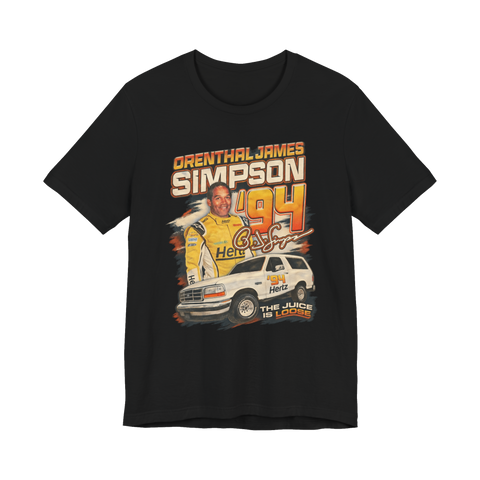 The Juice '94 Motorsport T-Shirt — OJ Simpson White Ford Bronco Nascar — Black