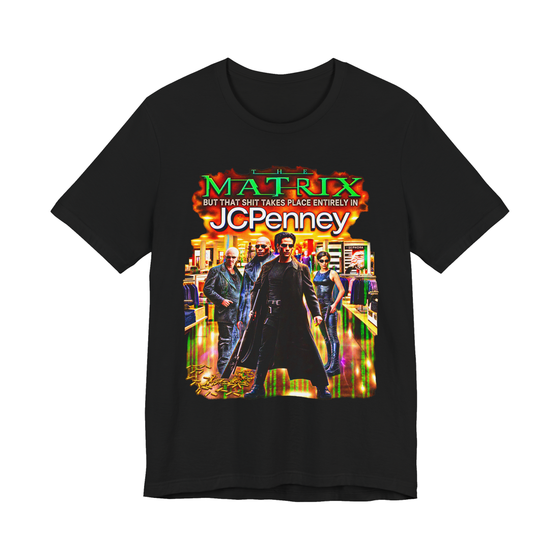The Matrix But It Takes Place Entirely In JCPenney T-Shirt — Retail — Black