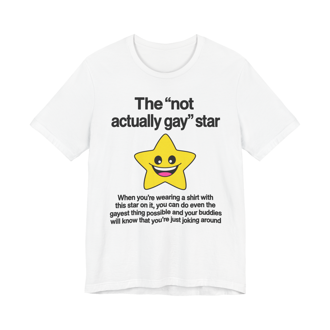 The Not Actually Gay Star T-Shirt — Cartoon Irony Masculinity Homies — White