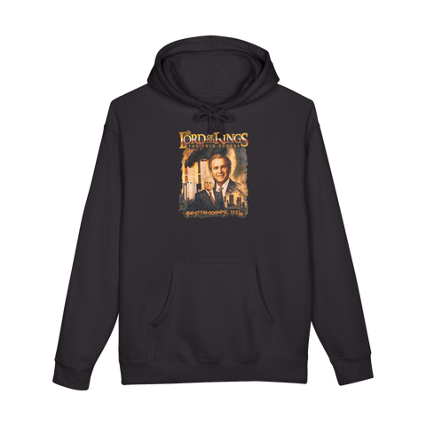A dark humor hoodie parodying a fantasy movie poster with George W Bush and Dick Cheney titled The Twin Towers.