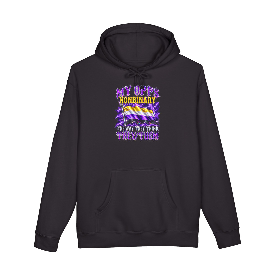 They Think They Them Hoodie — Nonbinary Pride Pronouns Opps Y2K Queer — Black