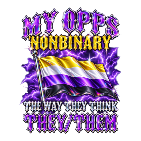 They Think They Them Sticker — Nonbinary Pride Pronouns Opps Y2K Queer — White