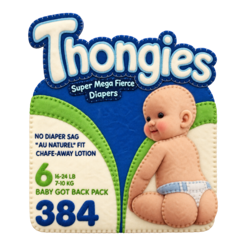 Thongies Super Mega Fierce Sticker — Diaper Parody Cursed Parenting — White