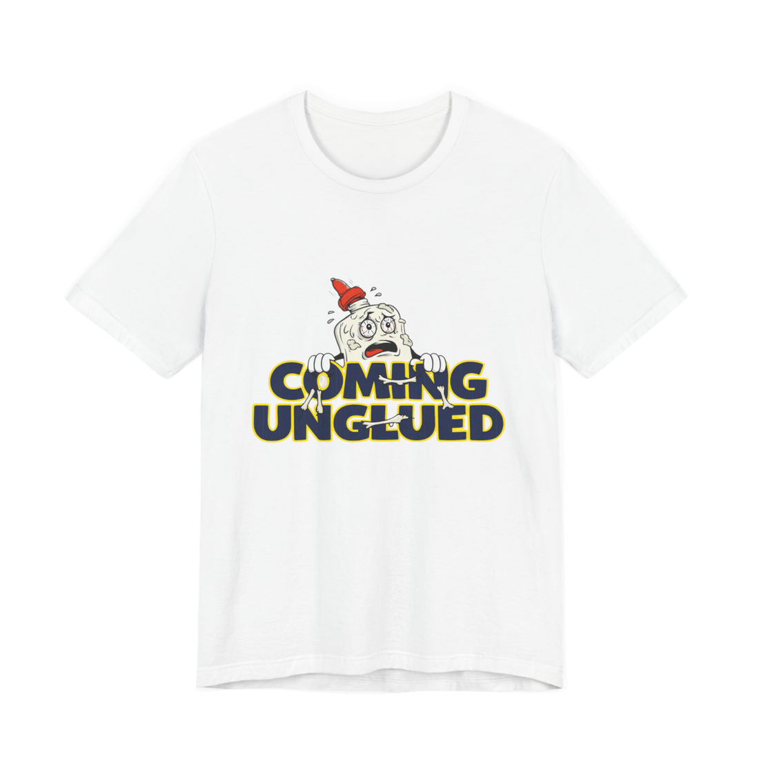 Total Structural Failure funny existential dread graphic tee featuring a panicked bottle of industrial glue.