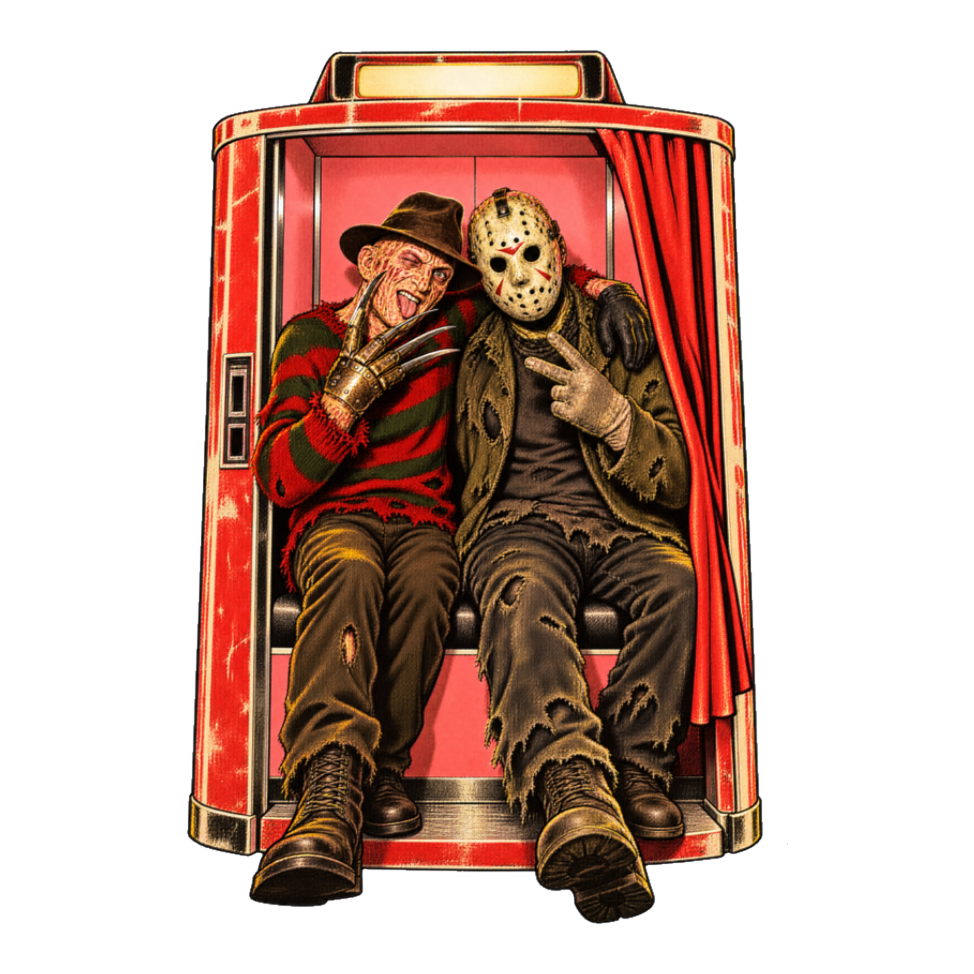 Trauma Bonding Sticker — Freddy Krueger Jason Voorhees Photobooth — White