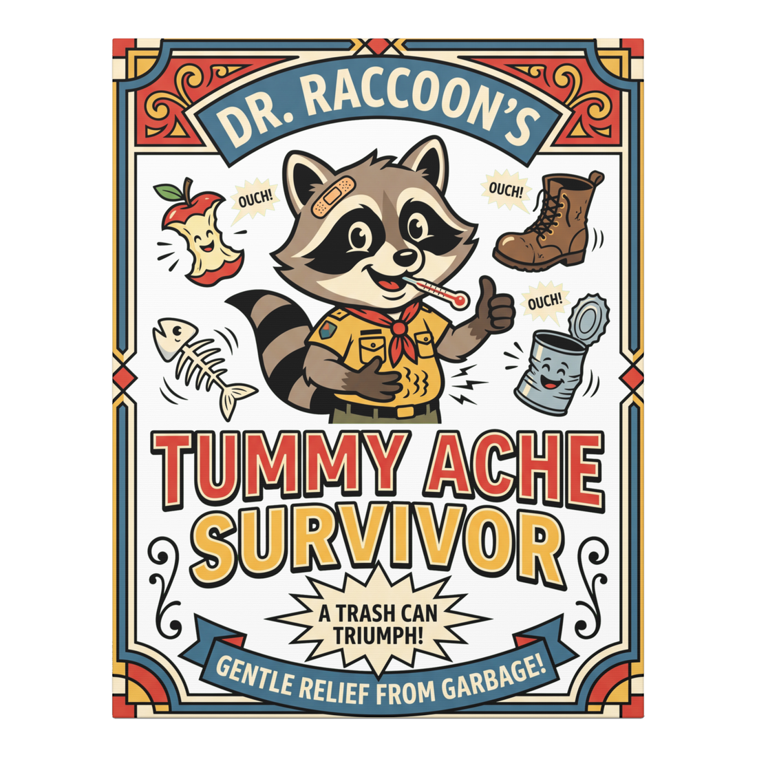 Tummy Ache Survivor — Funny Meme Canvas Wall Art — 0.75''