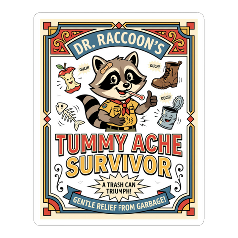 Tummy Ache Survivor Sticker — Funny Stomach Ache Meme — White