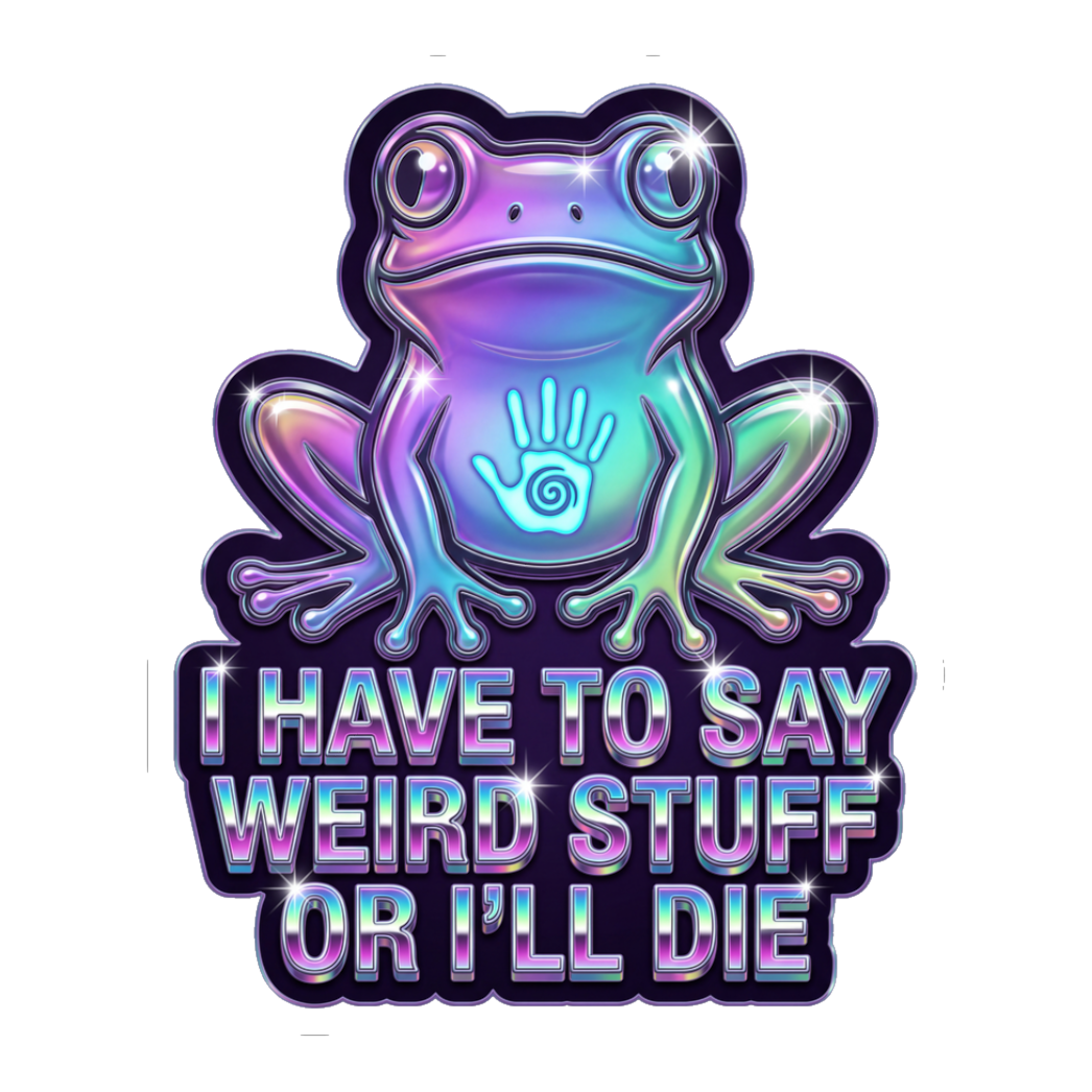 Unintelligible For My Own Safety — Funny Surreal Frog Sticker — White