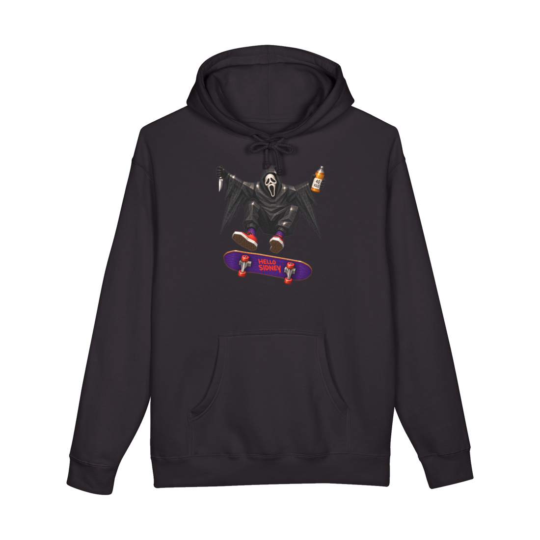 Woodsboro Pro Skater Hoodie — Funny Ghostface Scream — Black