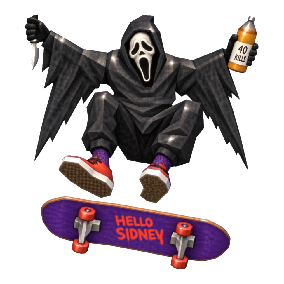 Woodsboro Pro Skater Sticker — Funny Ghostface Scream — White