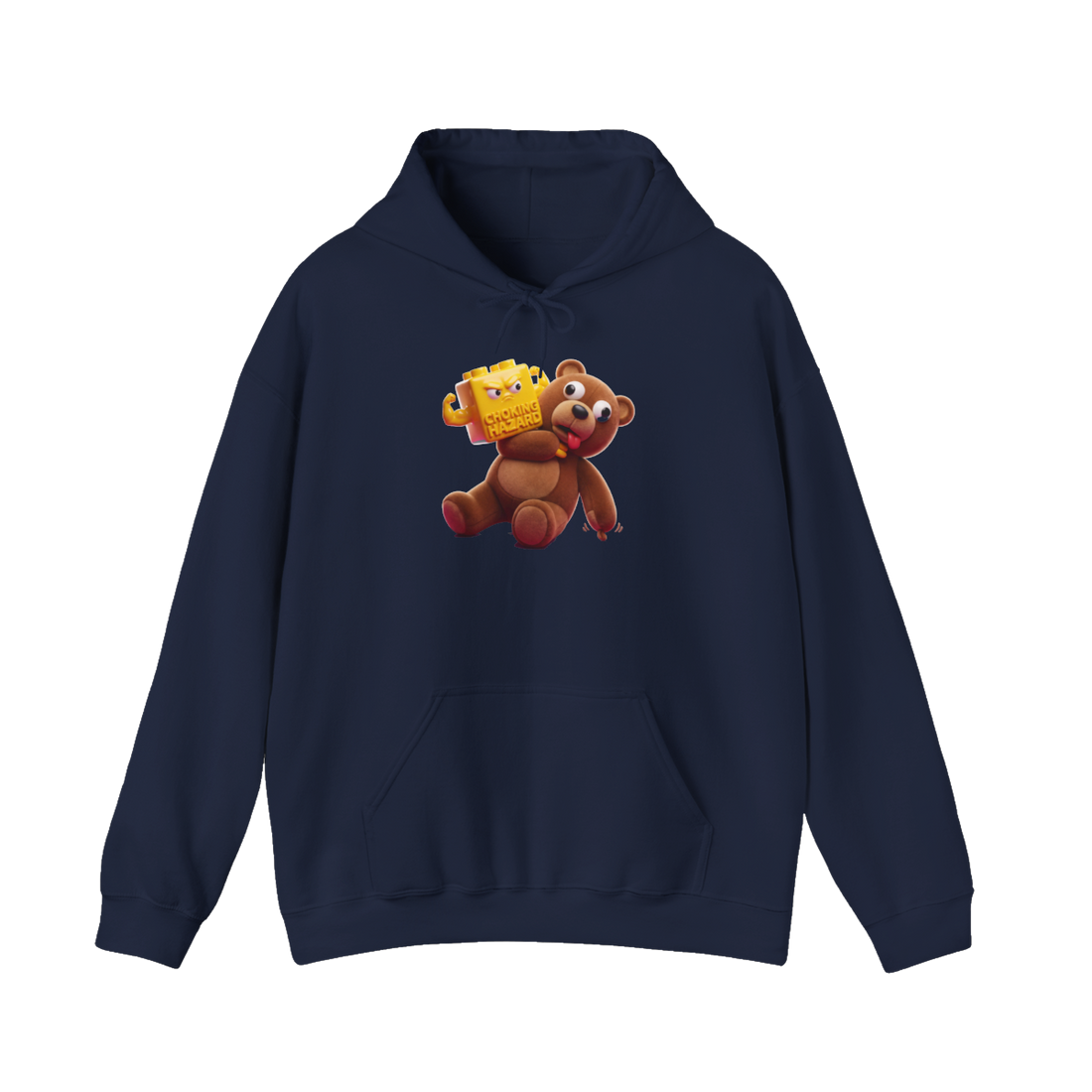Active Choking Hazard Funny Warning Label Hoodie — Navy