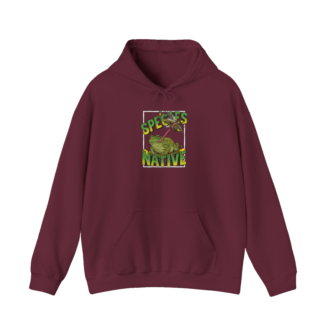 Native Species — Giant Frog vs Fighter Jet Hoodie — Maroon