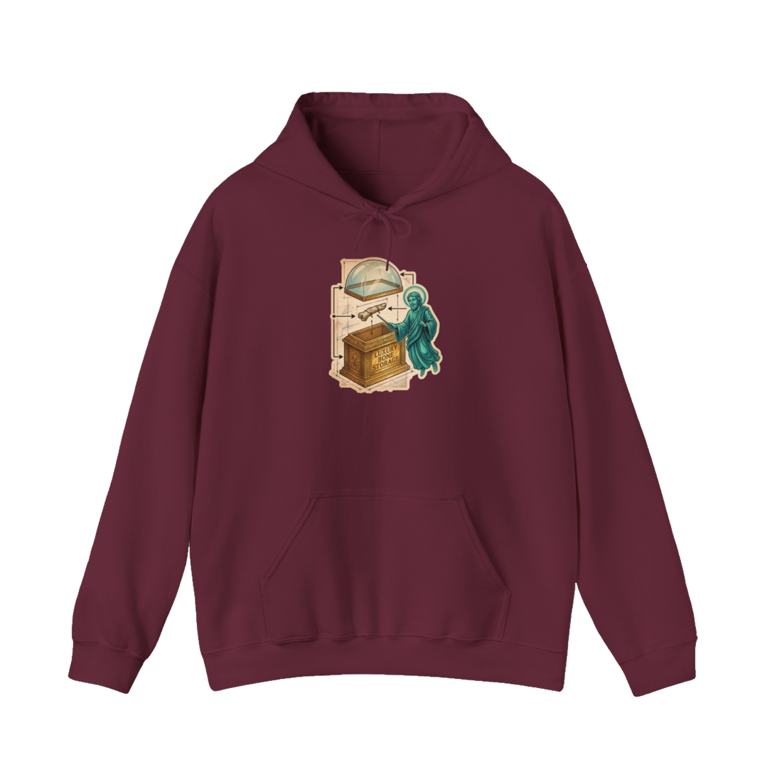 Premium Bone Vault Schematics — Weird Reliquary Hoodie — Maroon