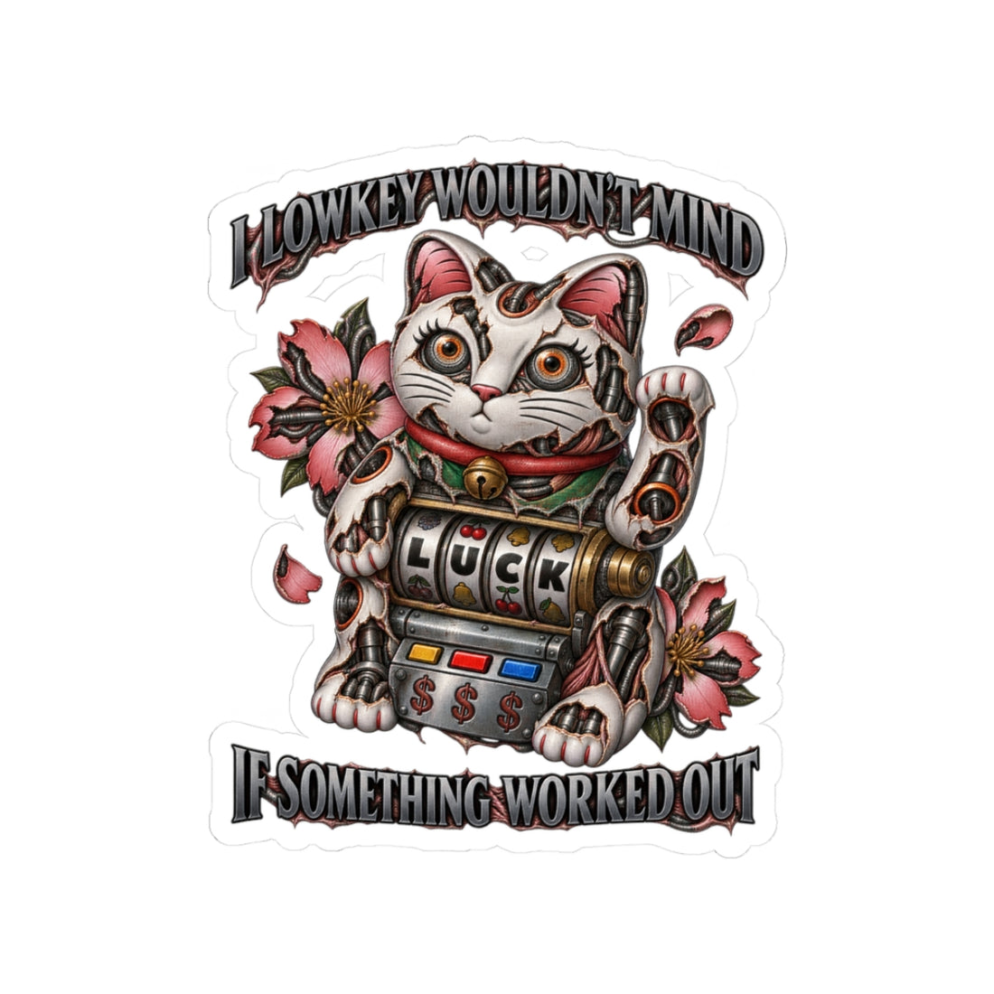 Lowkey Lucky Cat Sticker — Maneki Neko Slot Machine Cybernetic