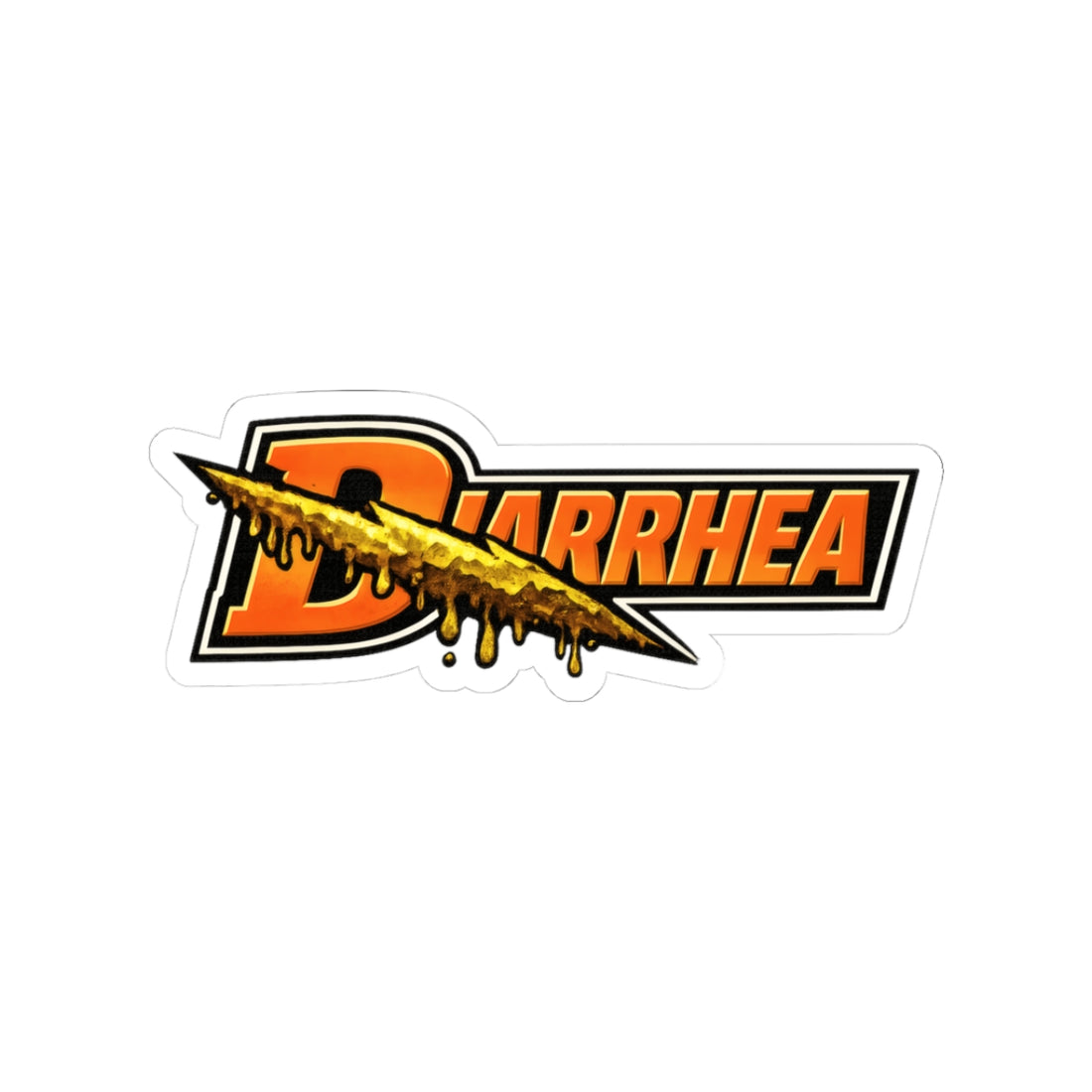 A parody sports drink logo sticker that reads Diarrhea Thirst Quencher.