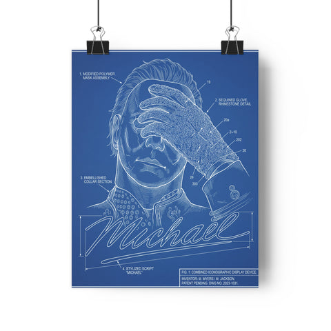 A blueprint schematic of a hybrid organism combining a famous horror movie slasher with a moonwalking pop music icon.