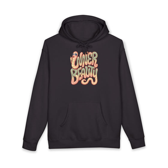 A funny graphic hoodie featuring a tapeworm and the text Inner Beauty