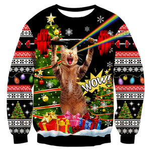 Laser Cat Gainmas Ugly Christmas Sweater — Funny Gym Bro Holiday All Over Print