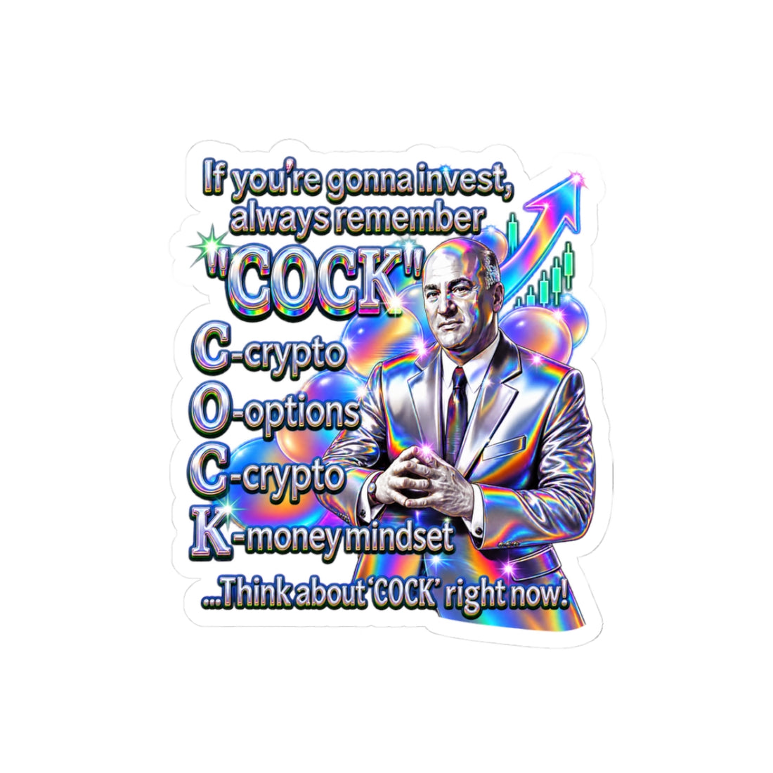 Vaporwave chrome text graphic reading High Yield Cock Portfolio. A deep-fried financial meme sticker.