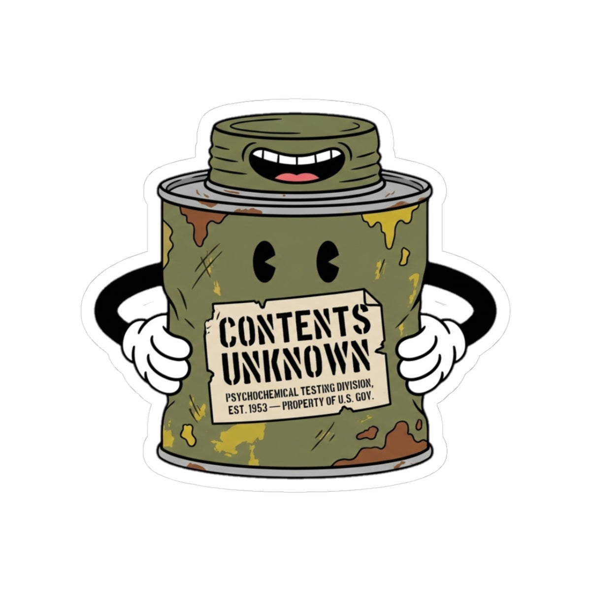 Property of D.O.D. Psychochemical Testing Division — Contents Unknown — Sticker